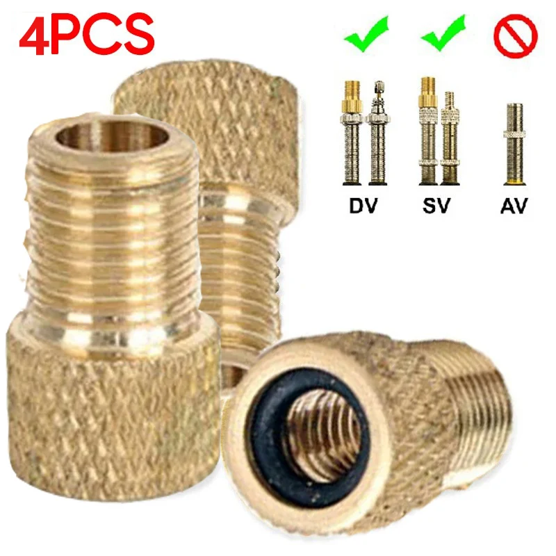 4PC F/V To A/V Valve Adapter Bike Value Converter Presta To Schrader Golden Bike Tire French Valve Adapter Bicycle Accessories