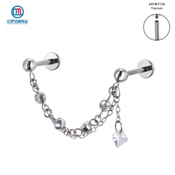 QM ASTM F136 Titanium Internal Thread Double Bar and Double Chain Labret Ring Ear Helix Tragus Piercing Body Jewelry