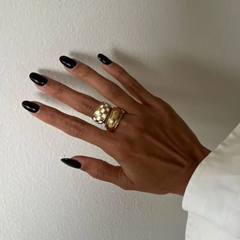 Hot Sale New Fashion Checkered Checkerboard Shape Ring for Women Girl Stainless Steel Ring Trendy Jewelry Boho