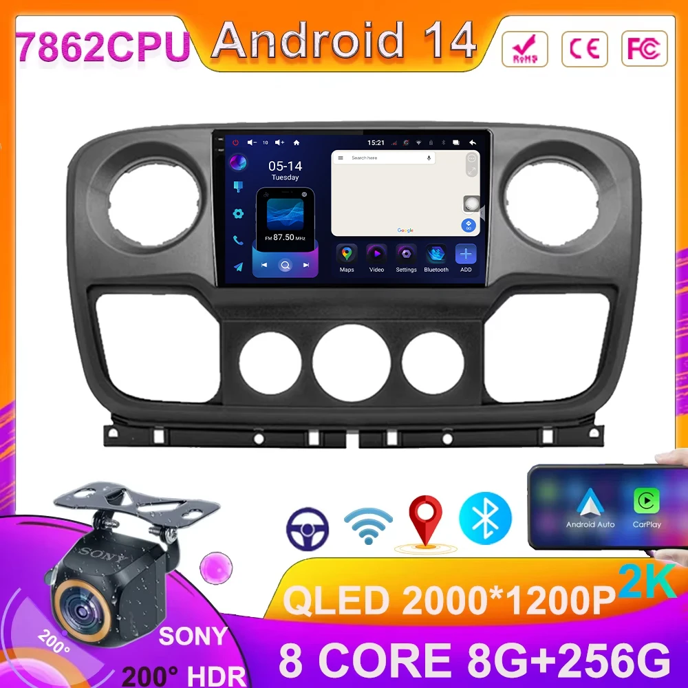 Androd Auto For Renault Master Nissan NV400 Opel Movano 2010-2021 Androd 14 Carplay Bluetooth Multimedia Video Player Navigation