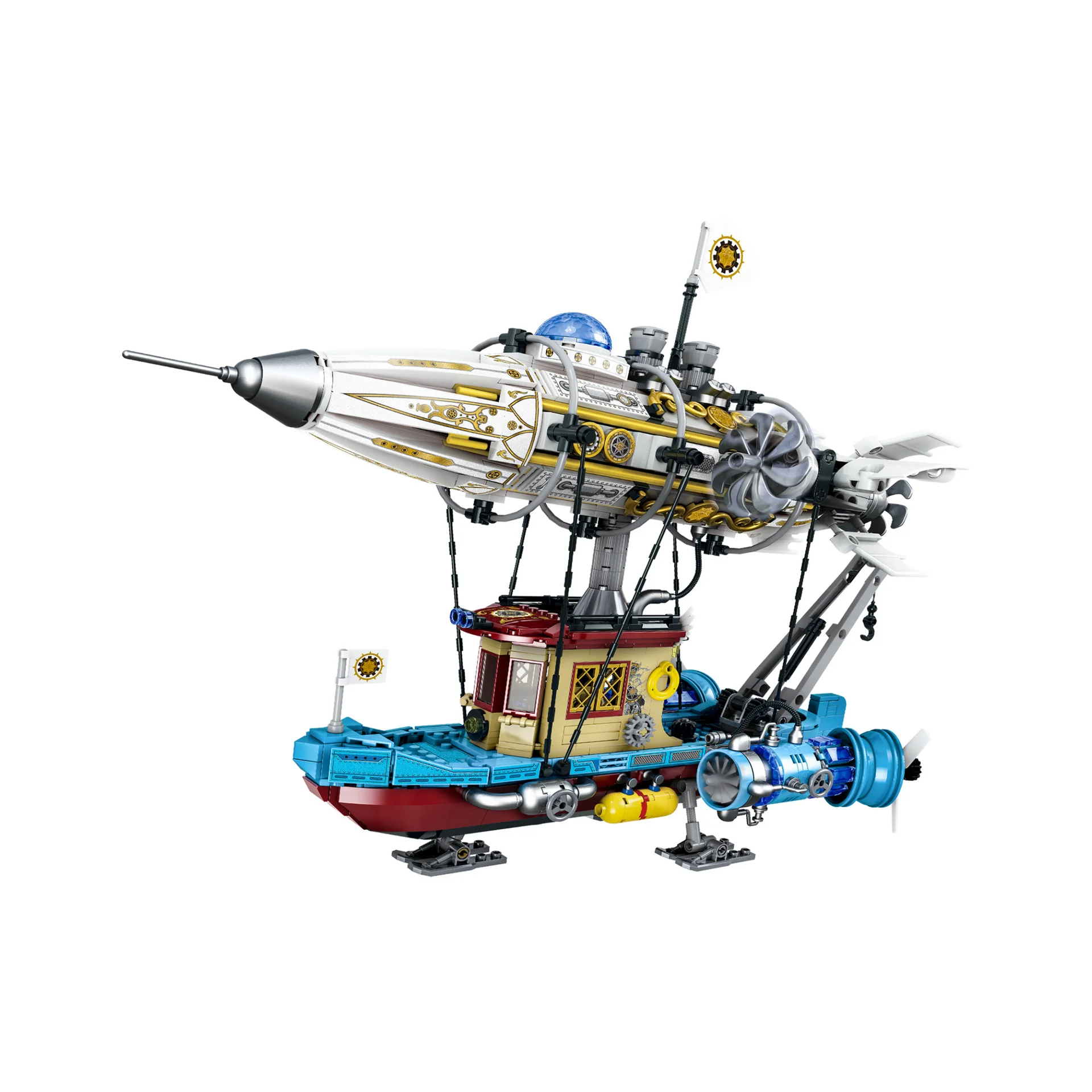 Idea Cyber Movie Game Vehicle Steam Punk Flying Ship Building Block Steampunk Mechanical Airship Construction Model Bricks Toys view 2