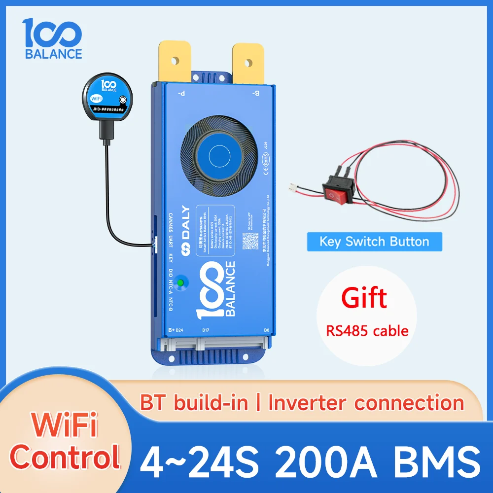 Daly 100BALANCE 4-24s 200A bms smart Active Balance  BT 4-8S 8-17S 8-24S wifi Key Switch 24V 48V 60v BMS Lifepo4 Li-Ion Battery