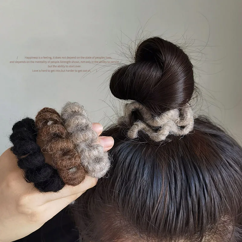 Winter Furry Telephone Wire Hair Tie Wool Large Size Spiral Shape Gum Rubber Elastic Hair Band Cute Girls Women Accessories