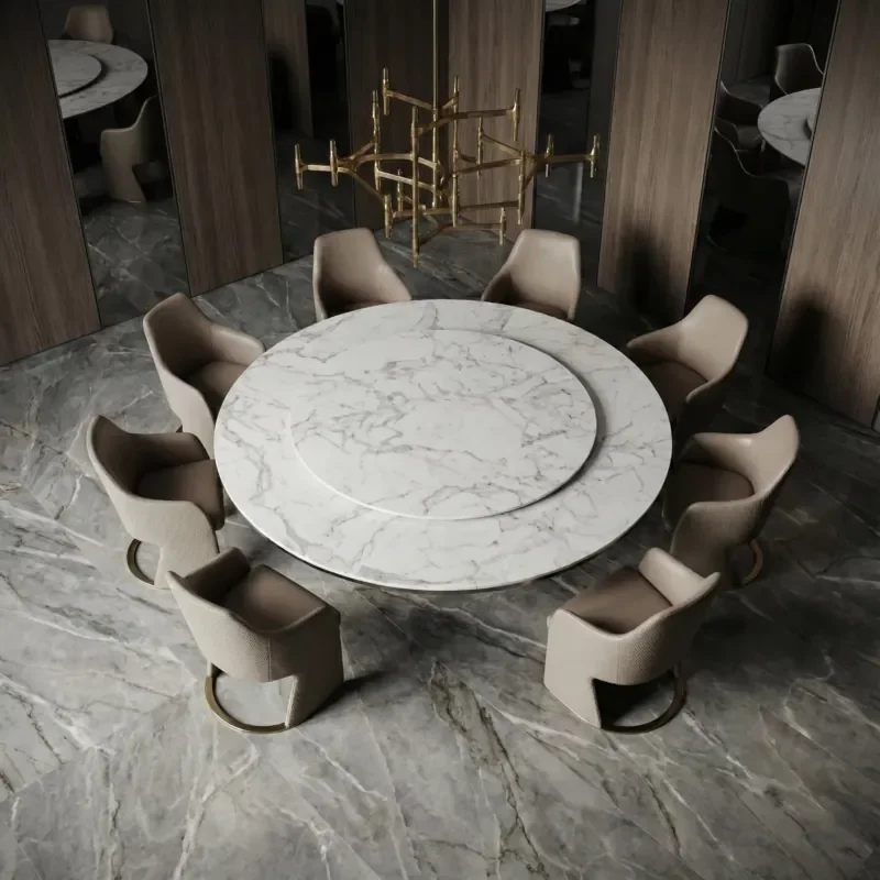 Modern Large Round Marble Dining Table With Lazy Susan Turntable for Chinese Restaurant