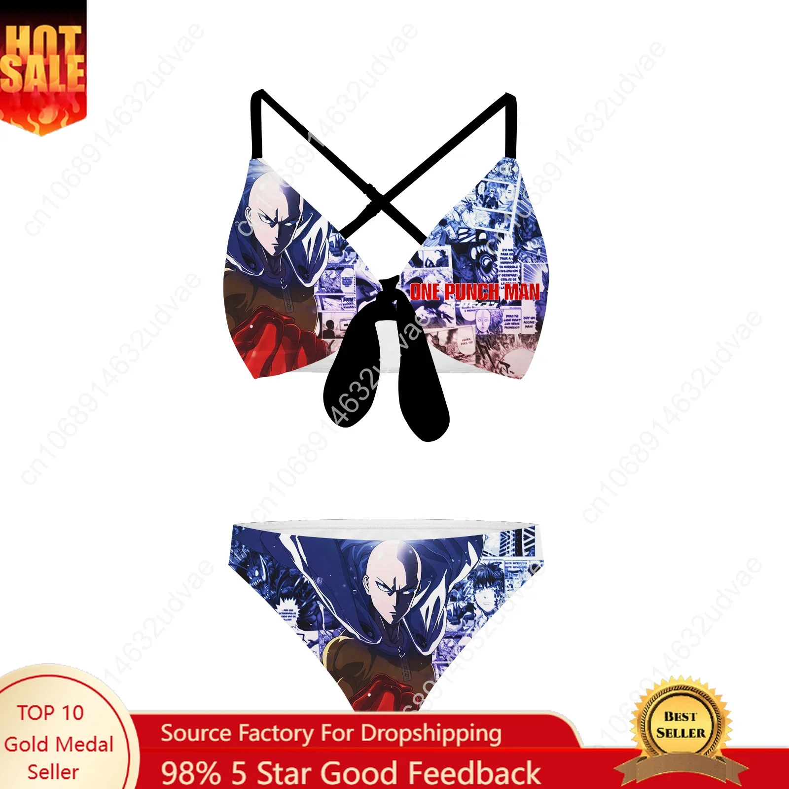 

One Punch Man Bathing Suits Cross Strap Suspenders Swimsuits Womens Personalized Bikini Pool Party Swimwear Customized Beachwear