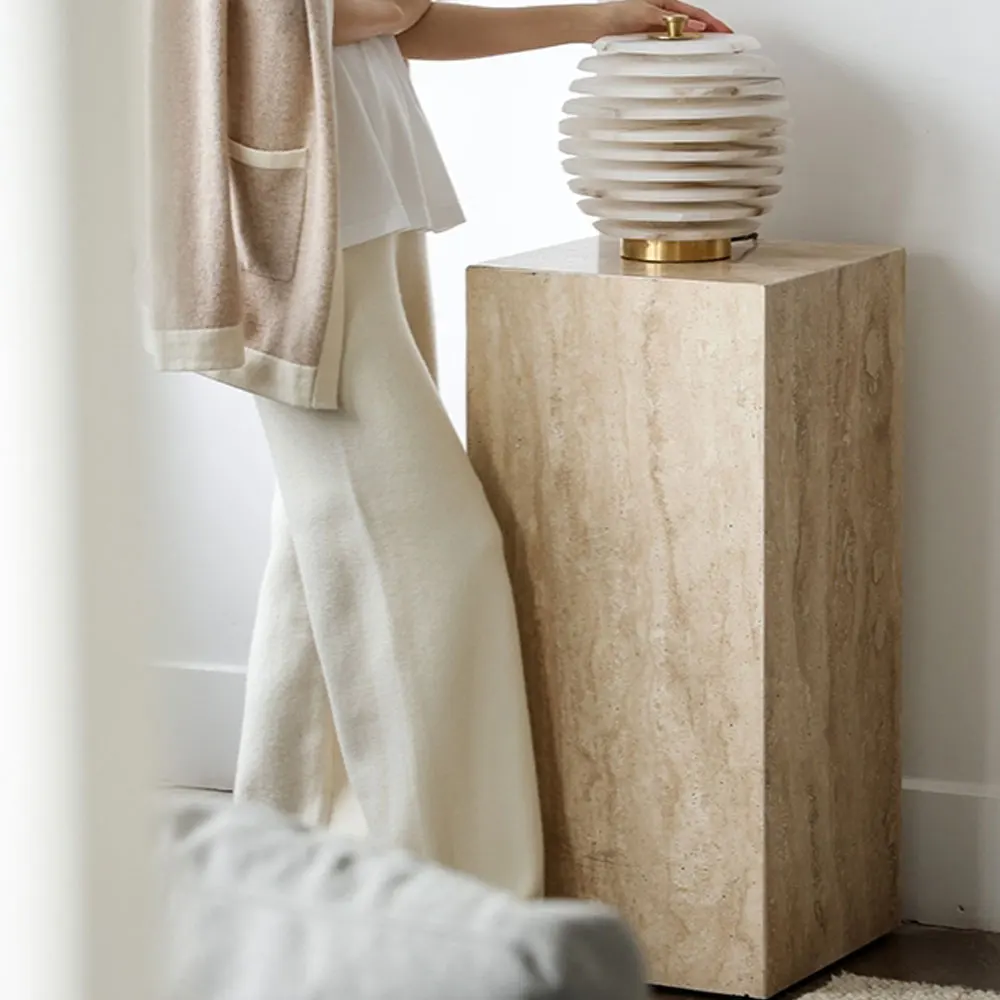 Nordic Stone Marble Beige Travertine Side table Home Decoration Travertine Plinth Column Coffee Tables