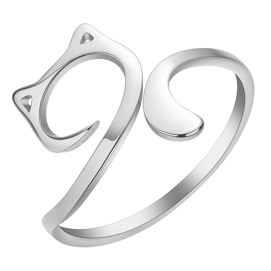 QIMING Minimalist Cute Cat Simple Rings Girls Women Stainless Steel Animal Jewelry Lovely Stacking Ring Birthday Gift