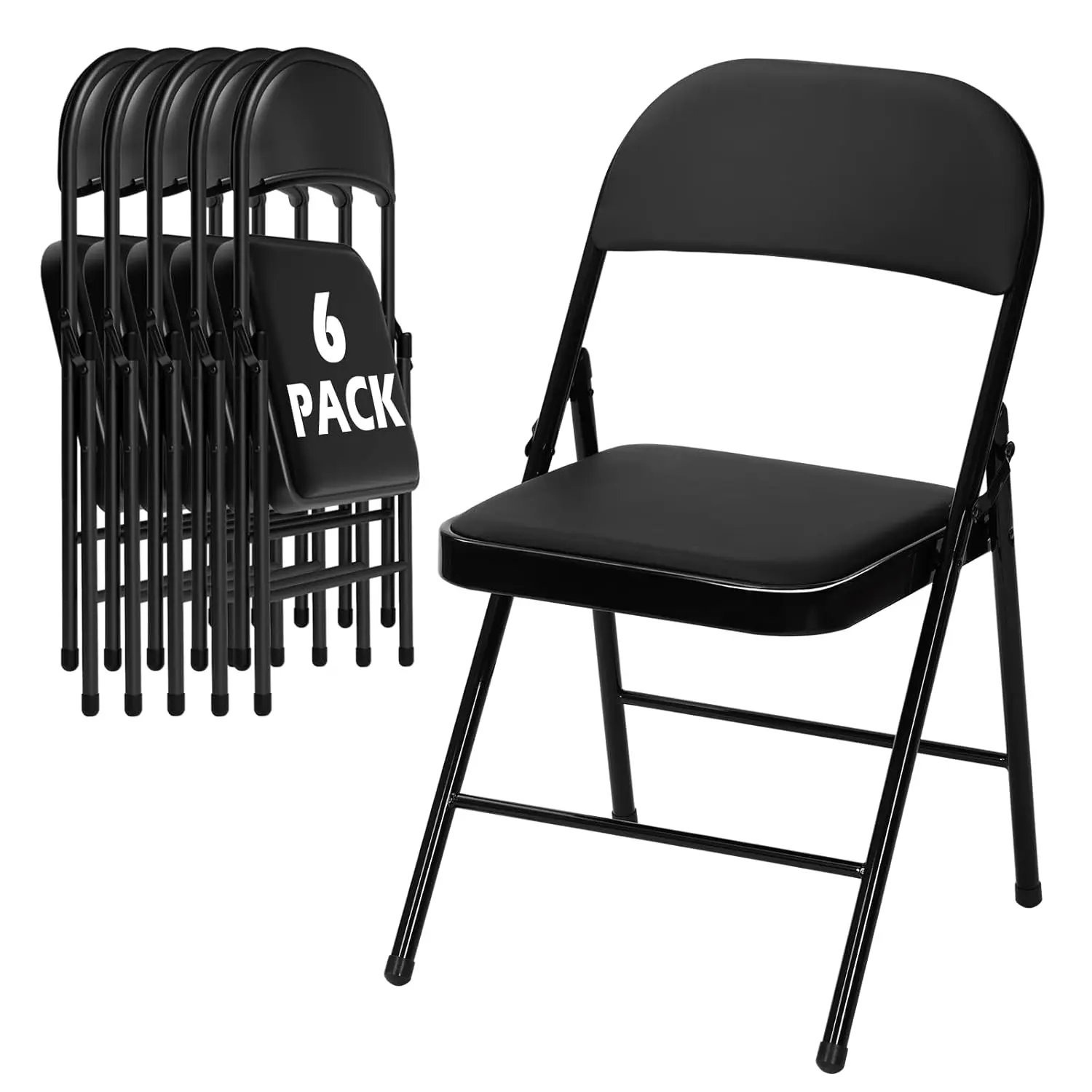 

6 Pack Black Folding Chairs with Padded Cushion for Outside, Portable Stackable Commercial Metal Foldable Chairs, Customized