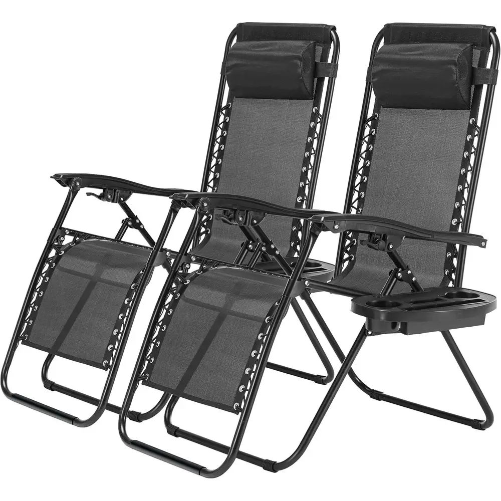 

Set Zero Gravity Chairs Patio Portable Reclining Folding Lounge Chair Beach Camping Chairs with Pillow and Cup Holder Trays for