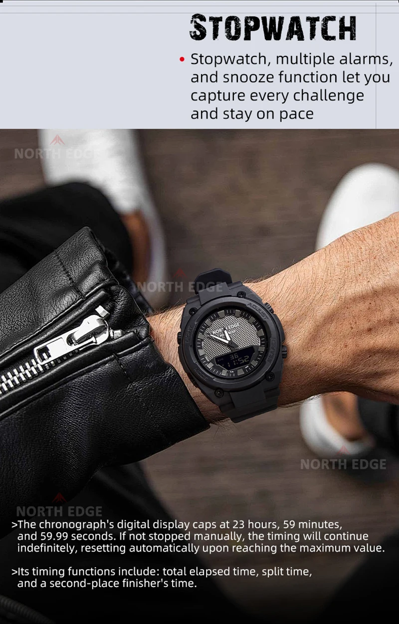 NORTH EDGE FORTRESS 2026 Herren Digitaluhr Outdoor-Sport Wasserdicht 50M Uhren Weltzeit Countdown Elektronische LED-Armbanduhr – Detail 5
