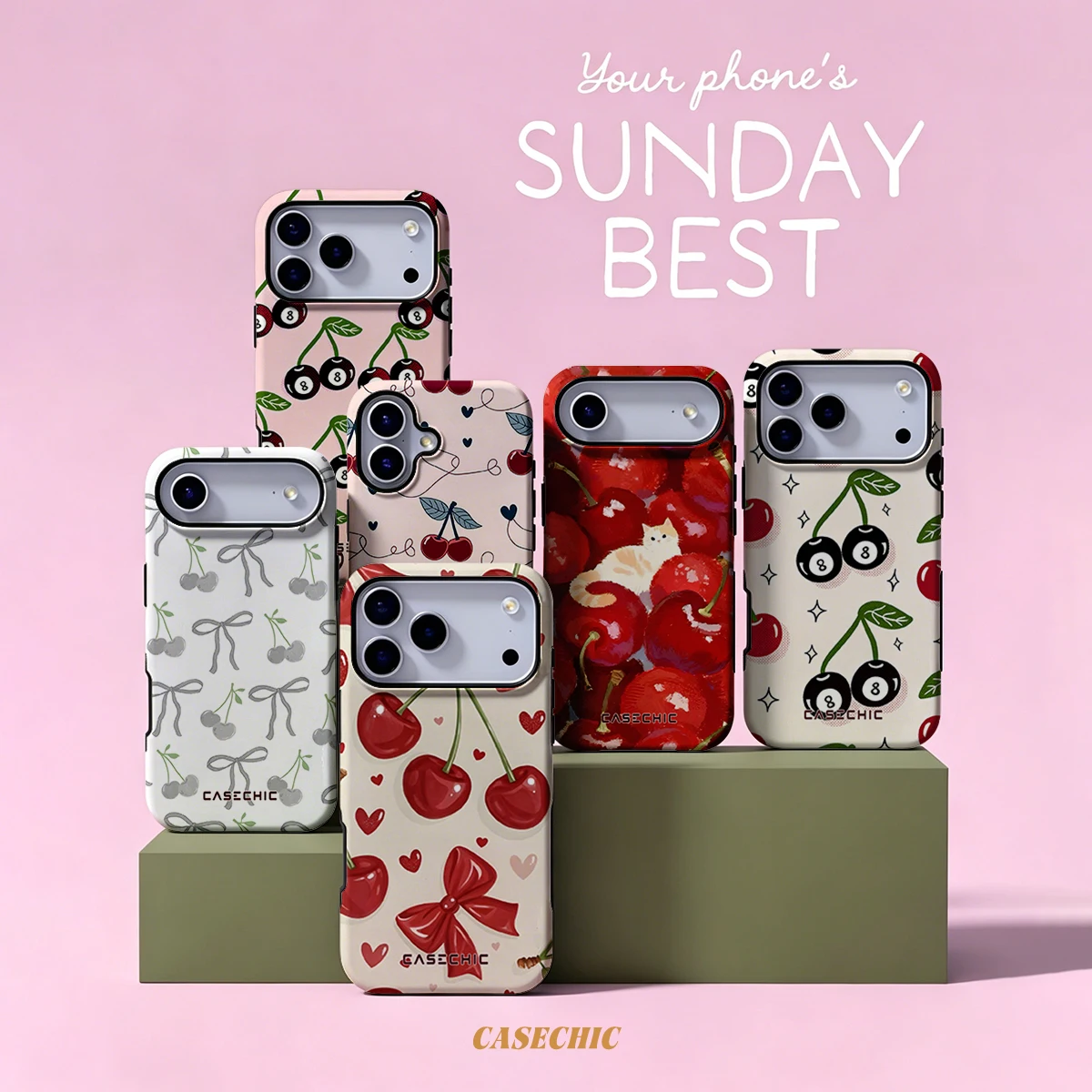 Cherry & Bow Print For Samsung Galaxy S26 S25 S24 A56 A36 Phone Case Double-Layer Protection Cover for Women Girl CaseChic