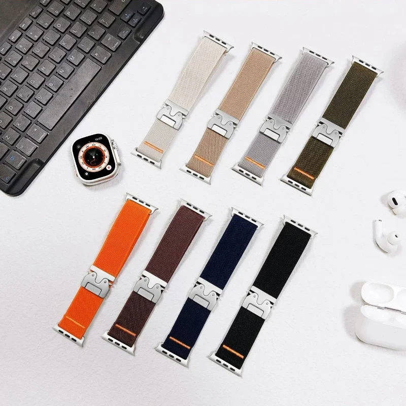 Nylon loop Strap For Apple Watch ultra 2 band 49mm 44mm 46mm 42mm 40mm 45mm 41mm Elastic Bracelet IWatch Series 10 9 8 7 6 3 SE