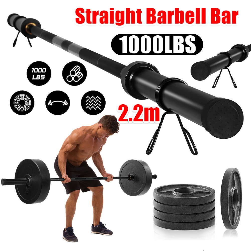 

2.2m Gym Barbell Connector with 2 Spring Collars Universal Strength Training Bars for Squats Bench Press Deadlifts