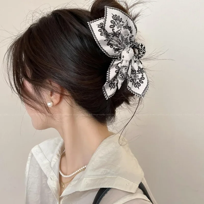 Bohemian Style Bow Hair Claw Cashew Paisley Shark Clip Large Size Hair Clips Boho Vacation Headwear Women Hair Accessories