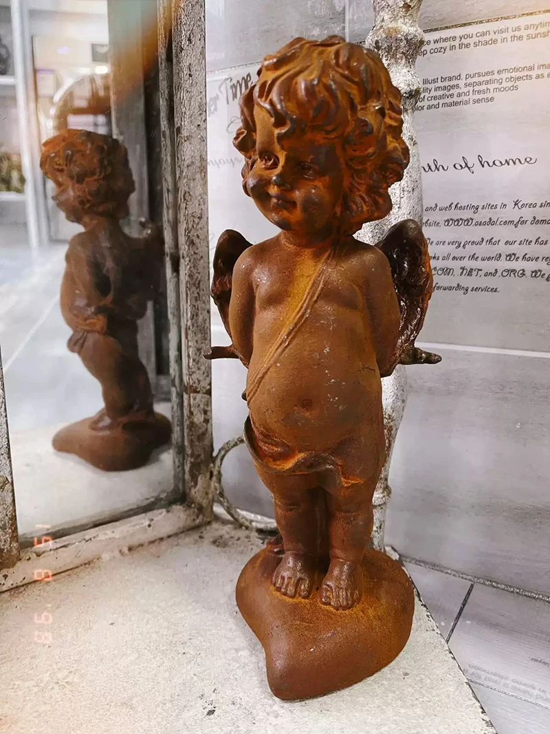 

Vintage Rustic Cast Iron Fairy Statues For Home Garden Decoration Handmade Heavy Duty Standing Angel Figurines Rustic Brown