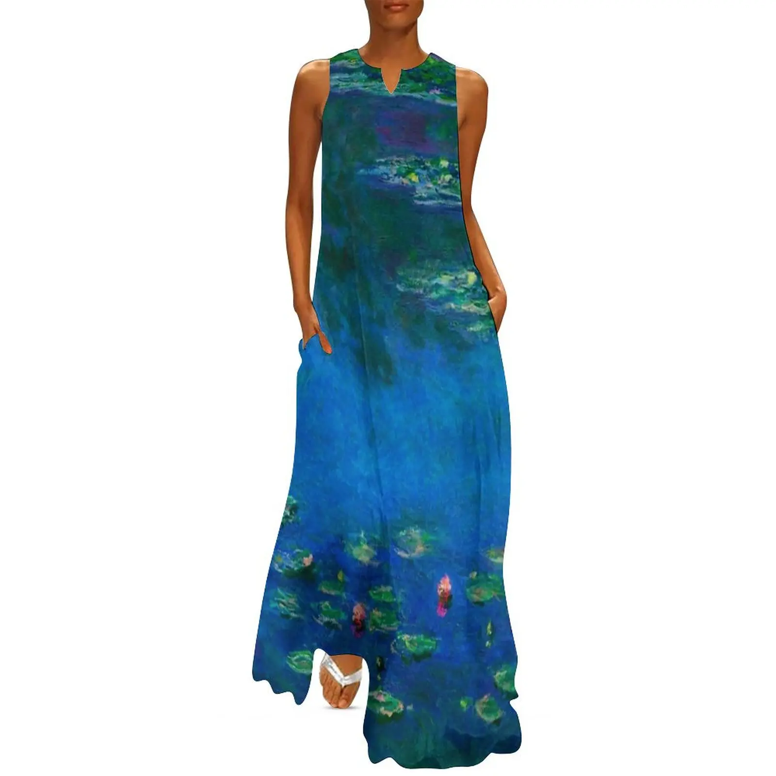 

claude monet - water Lilies,blue water Lilies Long Dress birthday dress for women loose summer dress