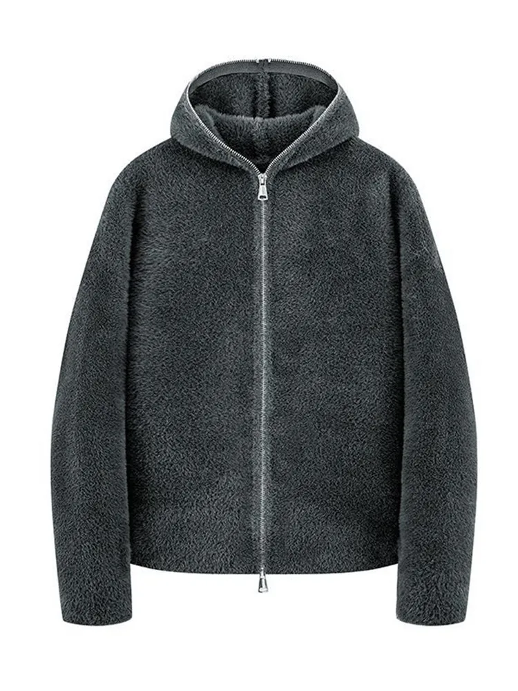 New Autumn and Winter Fashion Solid Color Thickened Warm Hooded Sweater Men's Casual Loose Sports Large Size High Quality Coat