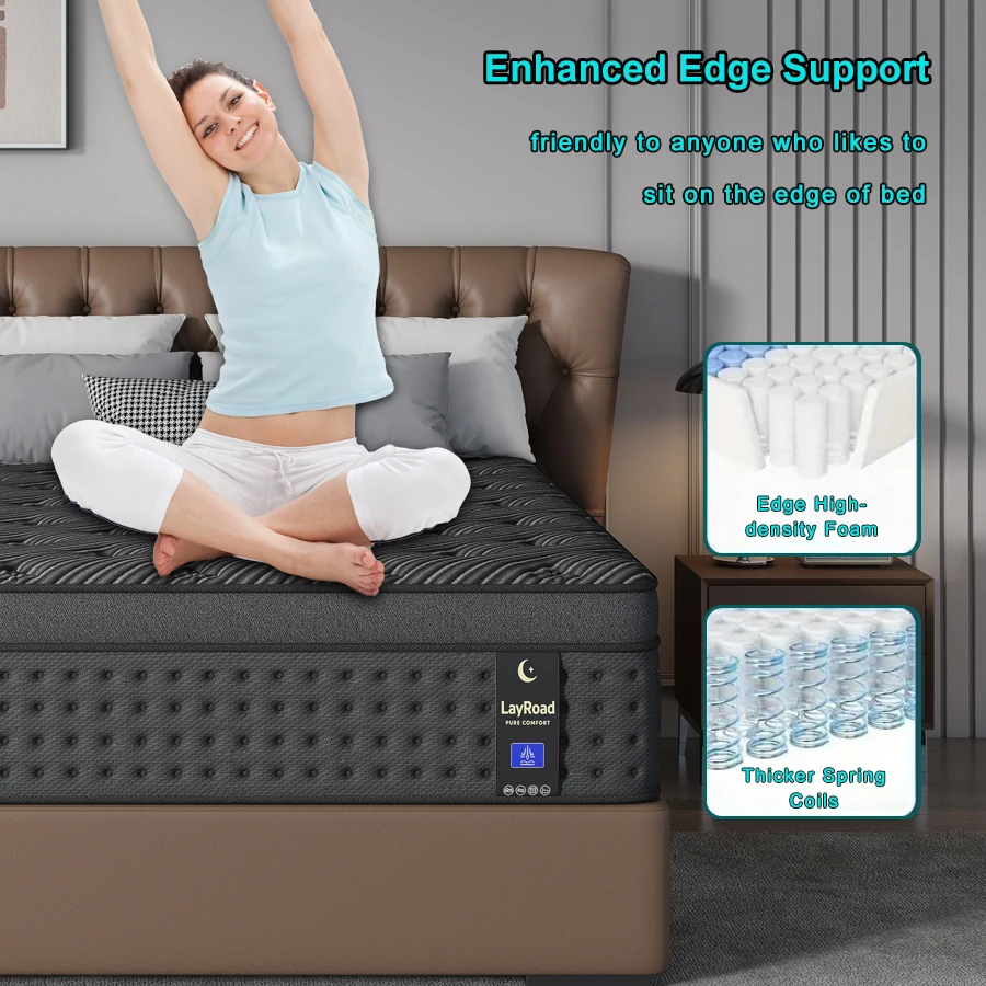 12/14-Inch Black Queen Mattress, Built-In Memory Foam And Individually Pocketed Springs, Available In Twin, Full, Queen And King Mattress Sizes, With Side Handles For Easy Movement, Fiberglass-Free, Odorless, Highly Breathable
