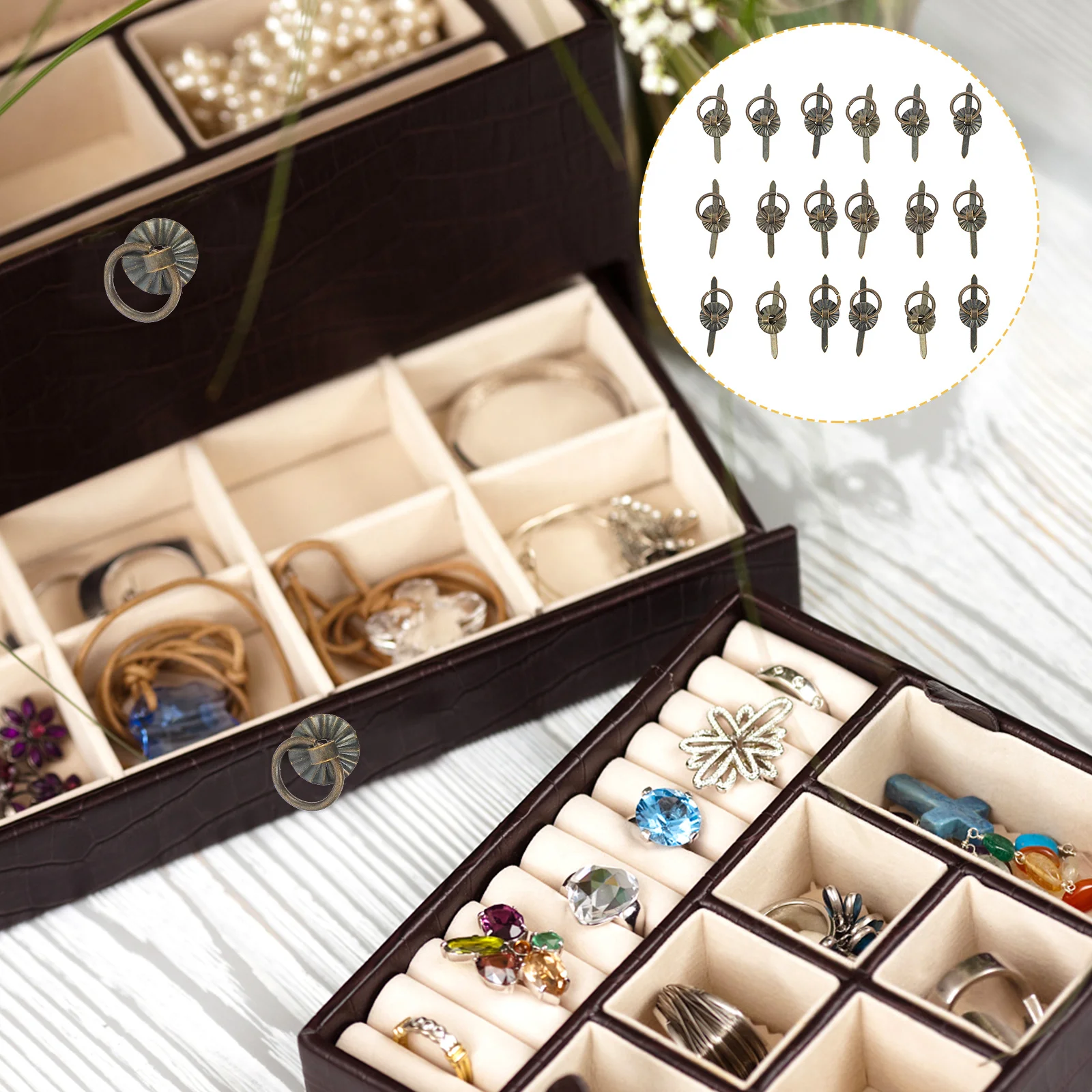 

100Pcs Style Ring Pull Handle Retro Decoration for Drawer Box Case Furniture Replacement Vintage Metal Pull Handle