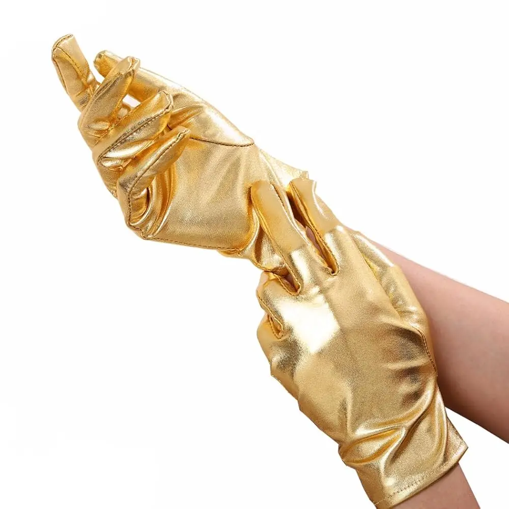 

Короткие перчатки для оперных вечеринок, блестящие металлические перчатки без пальцев в стиле флеппер для женщин и девушек (золотые(B))