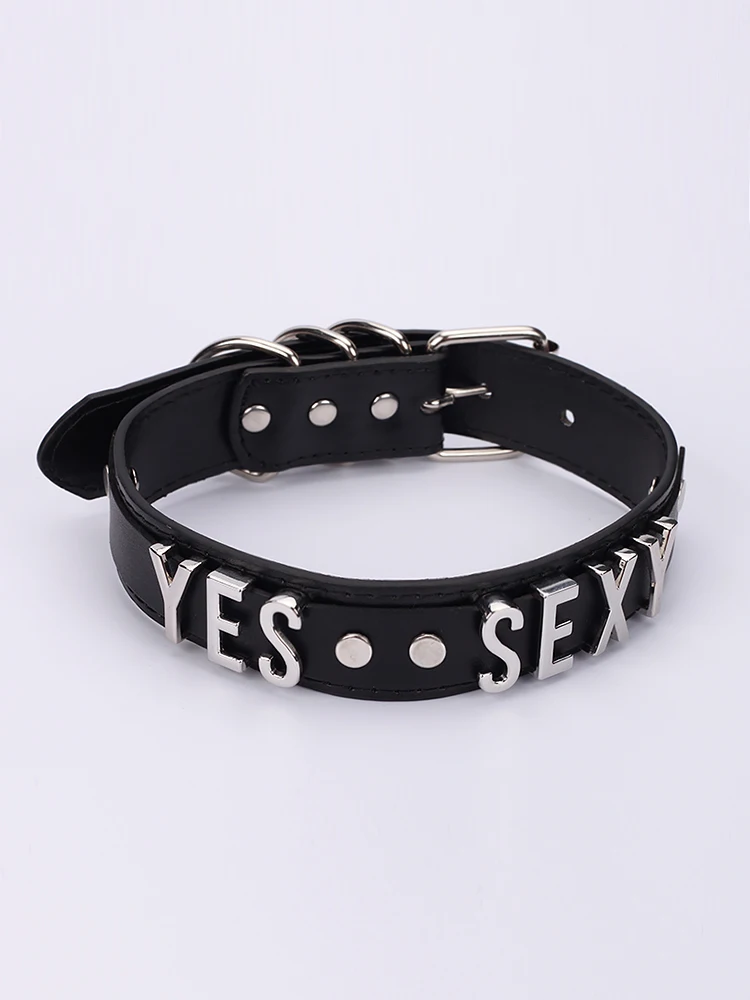 PU Leather Customized Letters Collar Choker Gothic Necklace Role Age Play Adult Sexy Cosplay Jewelry Adjustable