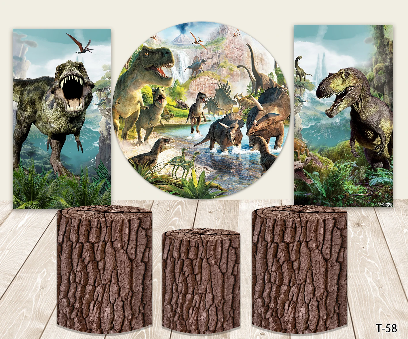 

Jurassic Park Round Circle Background Backdrops Jungle Dinosaur Baby Shower Birthday Party Decoration Candy Table Banner