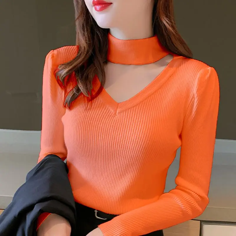 Fashion Solid Color Spliced Hollow Out Sweaters Women\'s Clothing 2023 Autumn Winter New Loose Knitted Pullovers All-match Tops