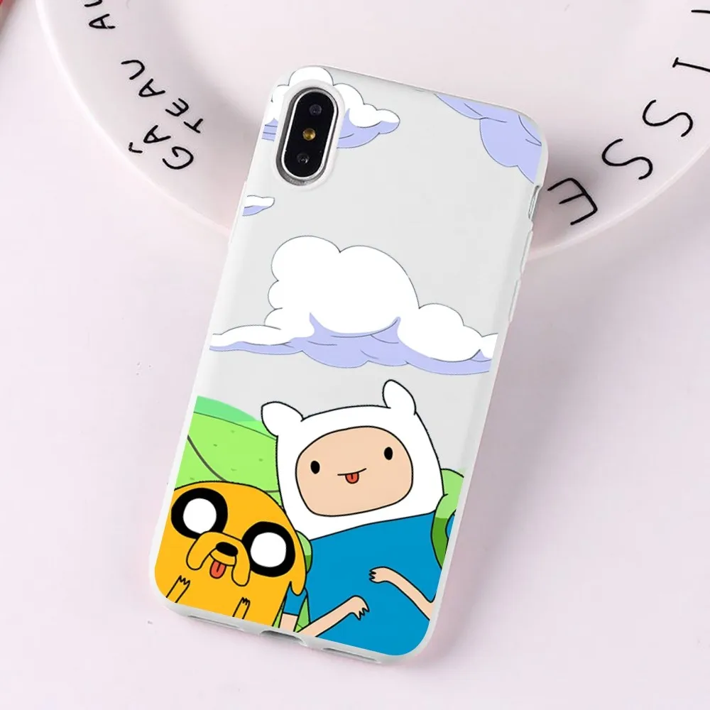 Cartoon Adventure Time for iPhone 14 11 12 13 Mini Pro Xs Max 8 7 6 6S Plus X XR Solid Candy Color Case