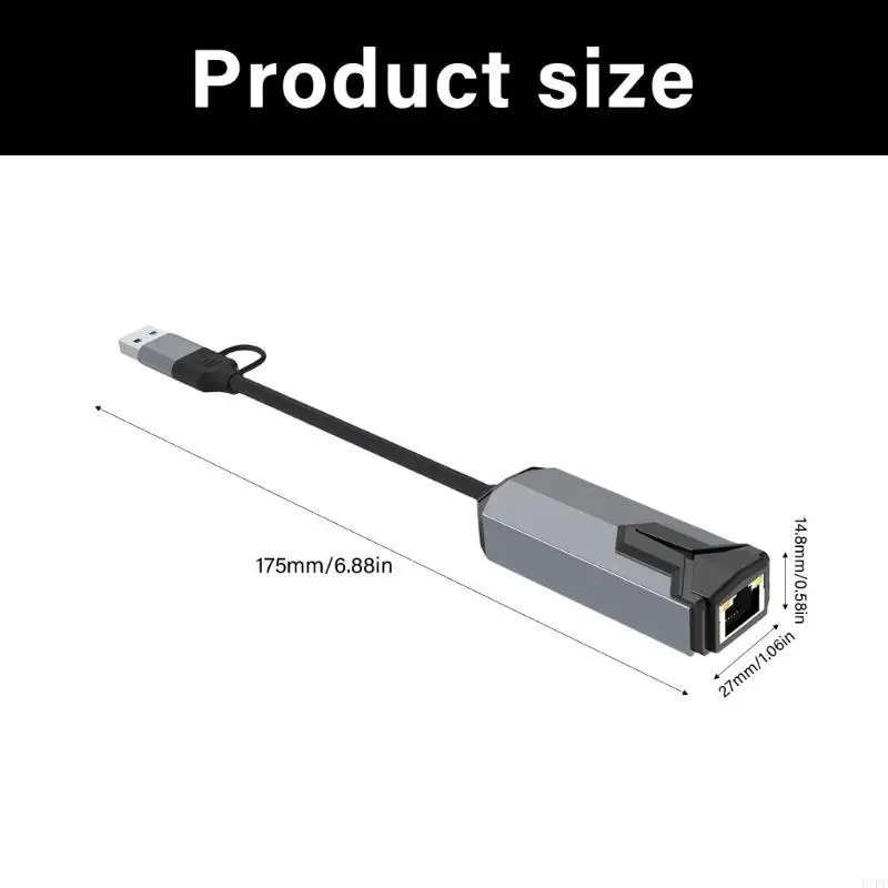 E1PF USB3.0 Tipo C a RJ45 Adattatori rete 5/2,5/1Gbps Connettori Internet rapidi progettare compatibilità multipla del