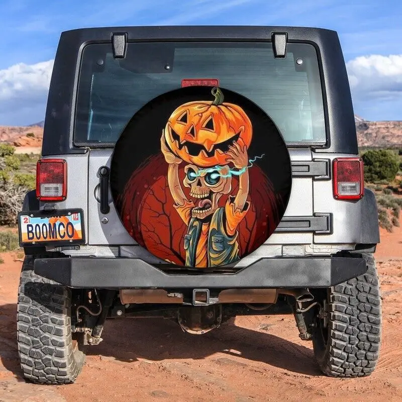 

Skeleton Hold Horror Pumpkin Halloween Spare Tire Cover Accessories Cover