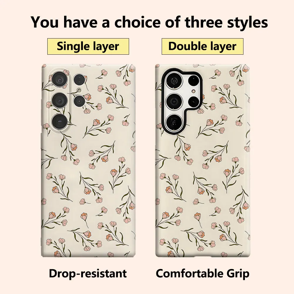 Delicate Pink Floral Phone Case for Samsung Galaxy S26 S25 Ultra S24 S23 Ultra Plus Shockproof Double layer tough Back Cover