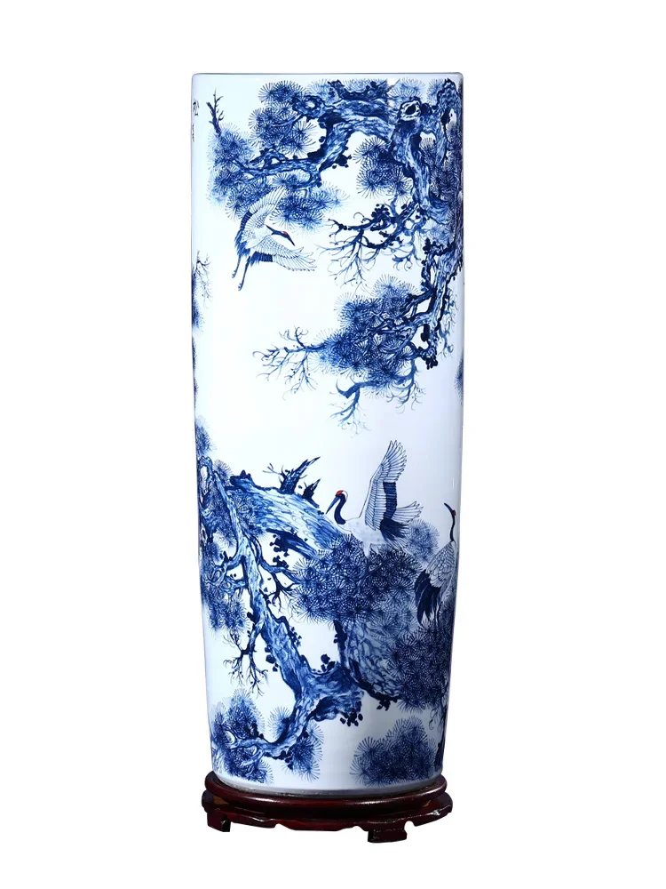 Jingdezhen Porcelain Hand Painted Blue and White Porcelain Floor Vase Flower Arrangement Quiver Living Room Painting