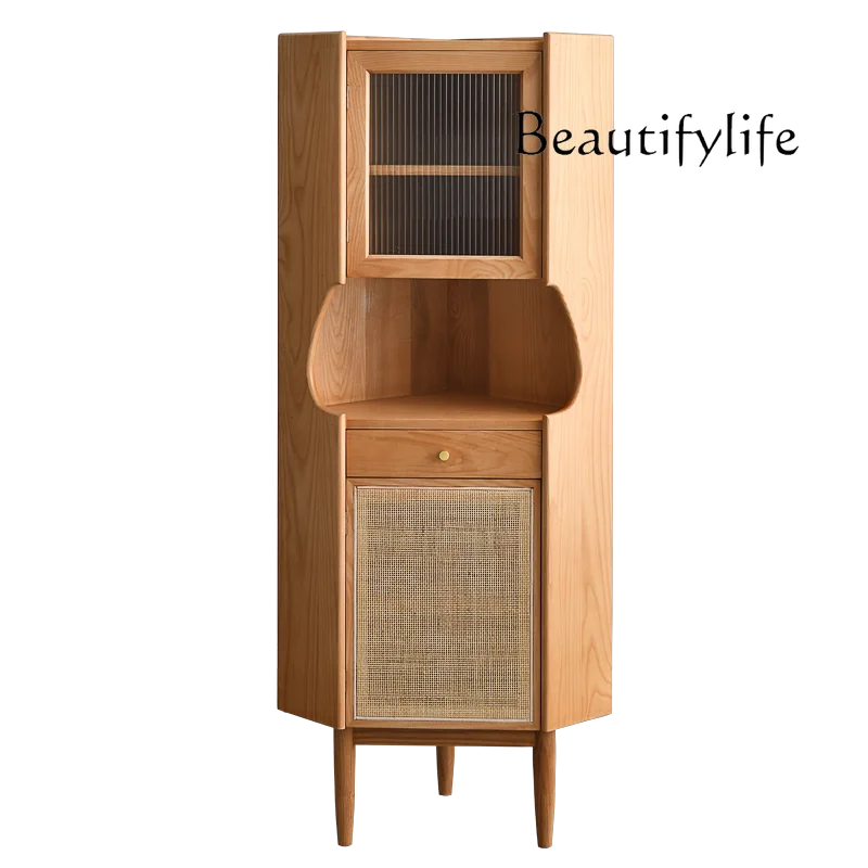 Nordic medieval solid wood wine cabinet corner three-dimensional simple triangular cabinet