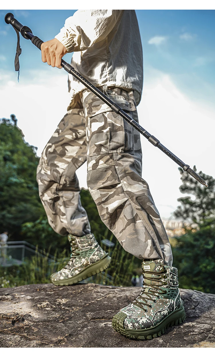 Herbst- und Winter-Herren-High-Top-Stiefel, Freizeitsportschuhe, verstärkte, stoßfeste Zehenpartie, rutschfeste, dick gepolsterte Sohle mit tiefer Struktur, High-Top-Knöchelschutzdesign, geeignet für Bergsteigen, Wandern, Arbeiten im Freien, verschleiß- und reißfest, für Outdoor-Aktivitäten. – Detail 13