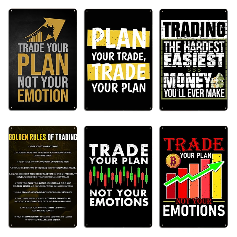 Règles d'or de trading imprimées, marché de stock Forex, commerçant financier de la NASDAQ, commerce de l'argent, modèles de Plaque métallique, affiche en étain