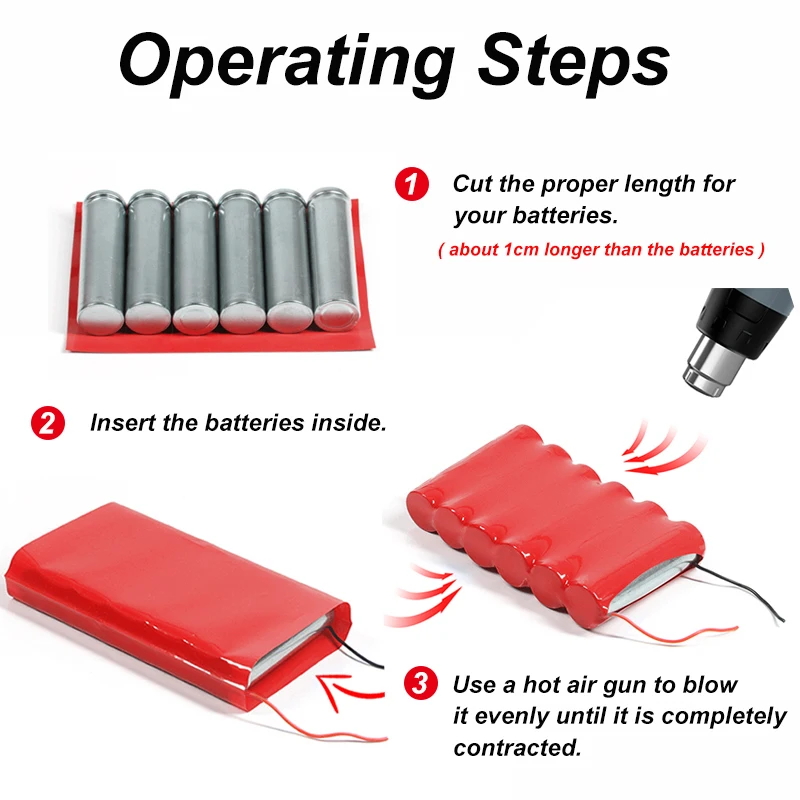 1/3/5M Red PVC Heat Shrink Tube 7~280mm  Insulated Protection Film Wrap 18650 Lithium Battery Packs Cable Sleeve Protection