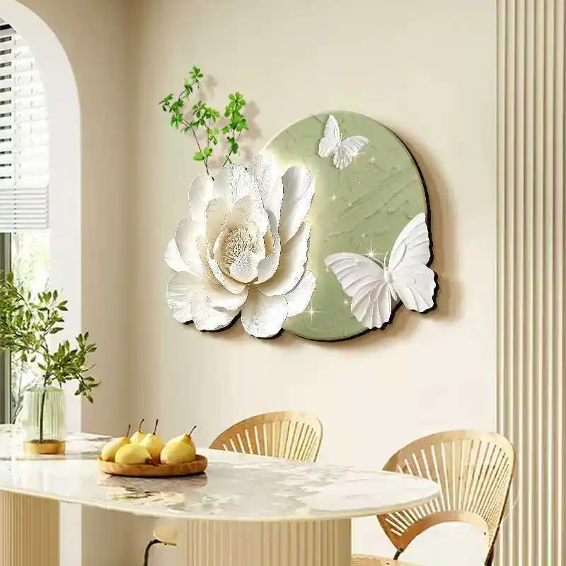 DSA cream wind green plants living room decorative painting simple flower high-end dining room background  painting  painting