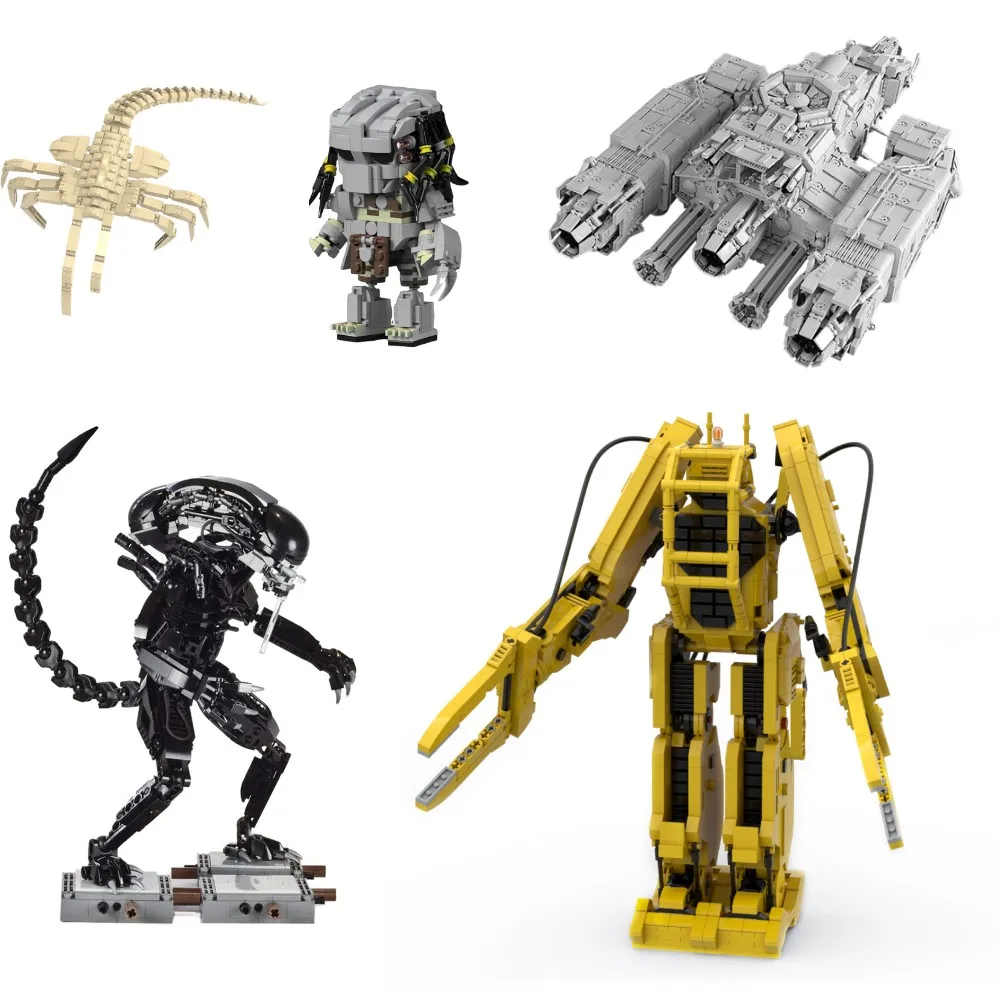 BuildMOC Aliens Mecha Series Ripleys Powerloader Robot Building Blocks Set Kit Mechanical Predatored USCSS Spacecraft BricksToy