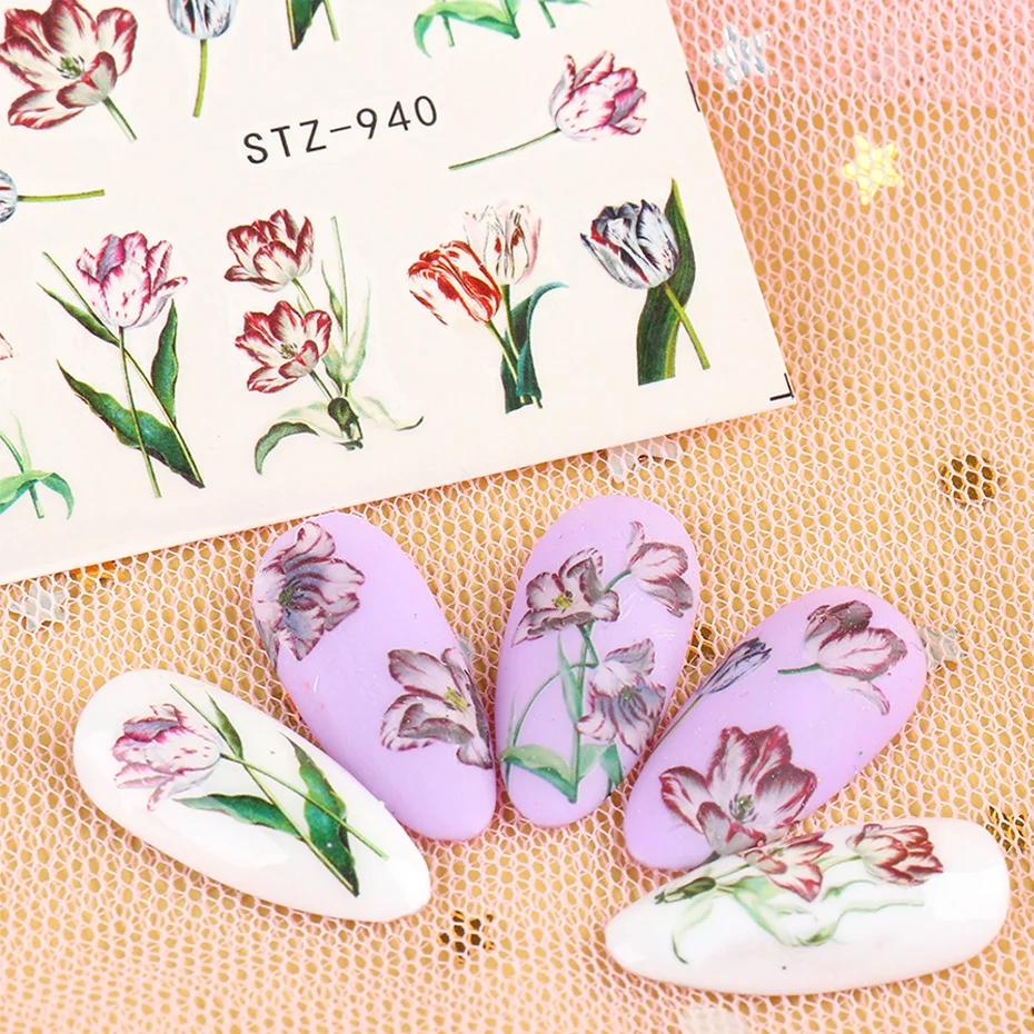 1pcs Flower Series Nail Water Decal Sticker Floral Sakura Daisy Rose Leaf Transfer Slider Foil Nail Decoration SASTZ922-957-1 image 4