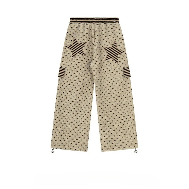 Vintage Heart Dot Lamb Wool Women's Wide-Leg Pants Winter Fleece Lined Thickened Cotton Casual Sports Home Sweatpants Unisex