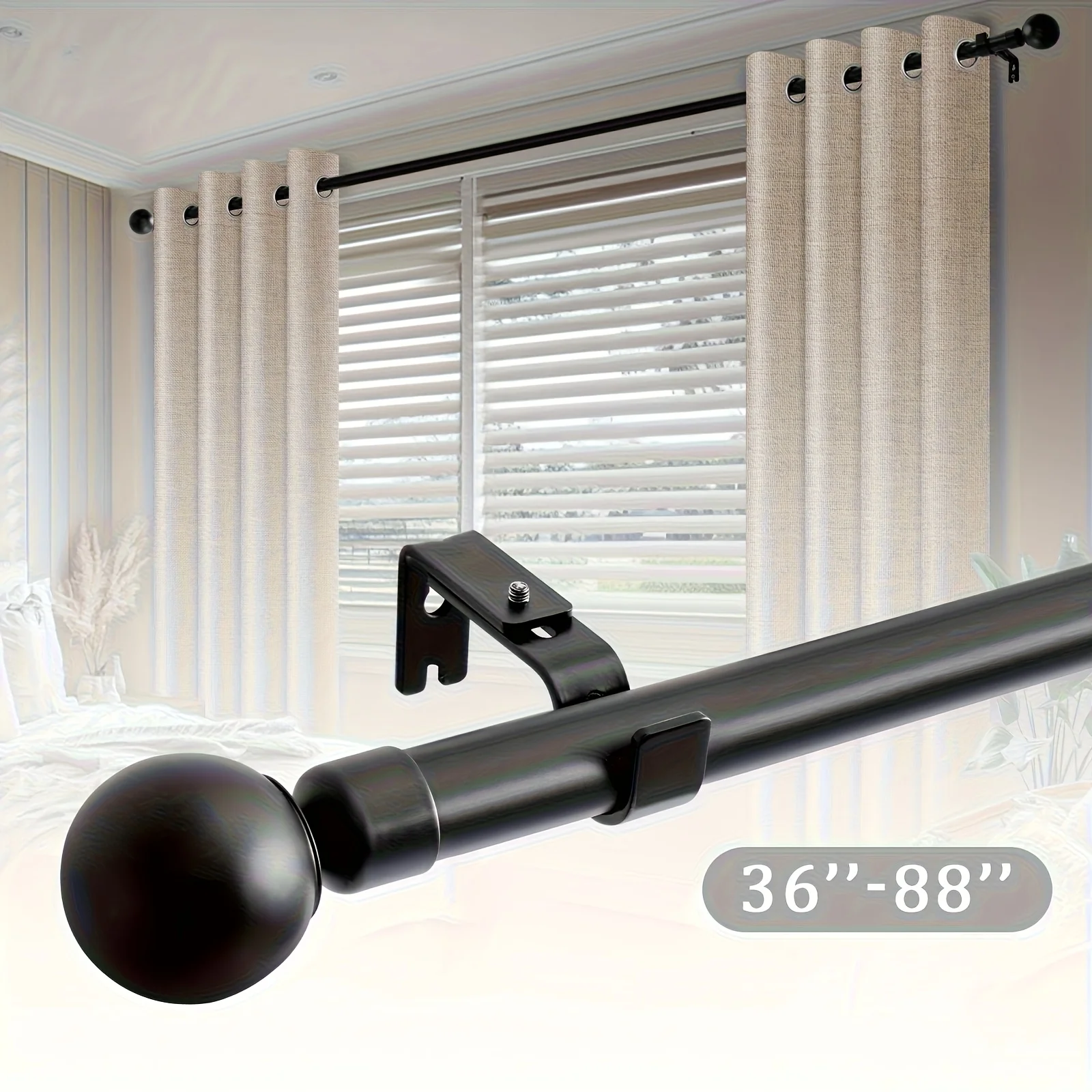Adjustable Black Curtain Rod Set – 1 or 2 pcs, Extra-Long Double-Layer Rod for Living Room, Bedroom & Bathroom; Includes Mountin view 8