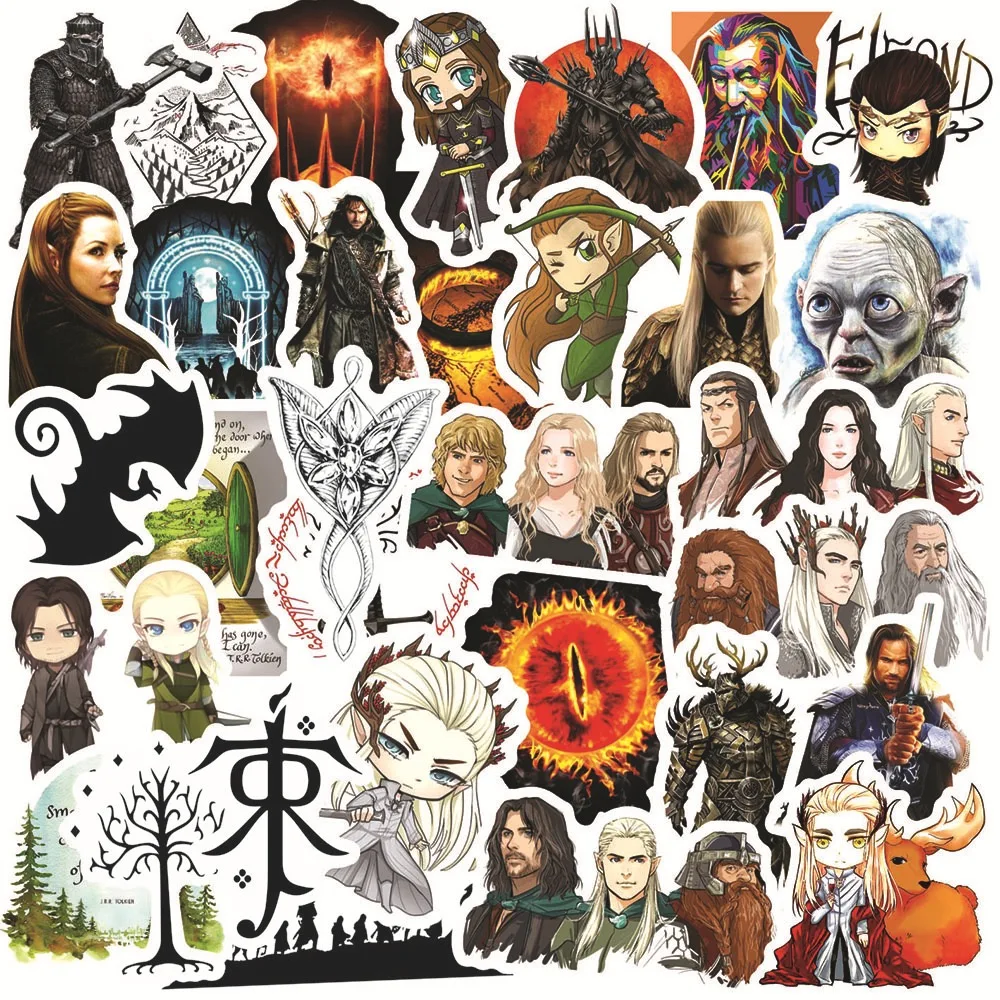 50 Stück Hobbits DIY Cartoon-Aufkleber für Telefon, Koffer, Kühlschrank, Gitarre, Wasserfeste Anime-Sticker, Anime-Figuren-Bilder, Spielzeug-Aufkleber