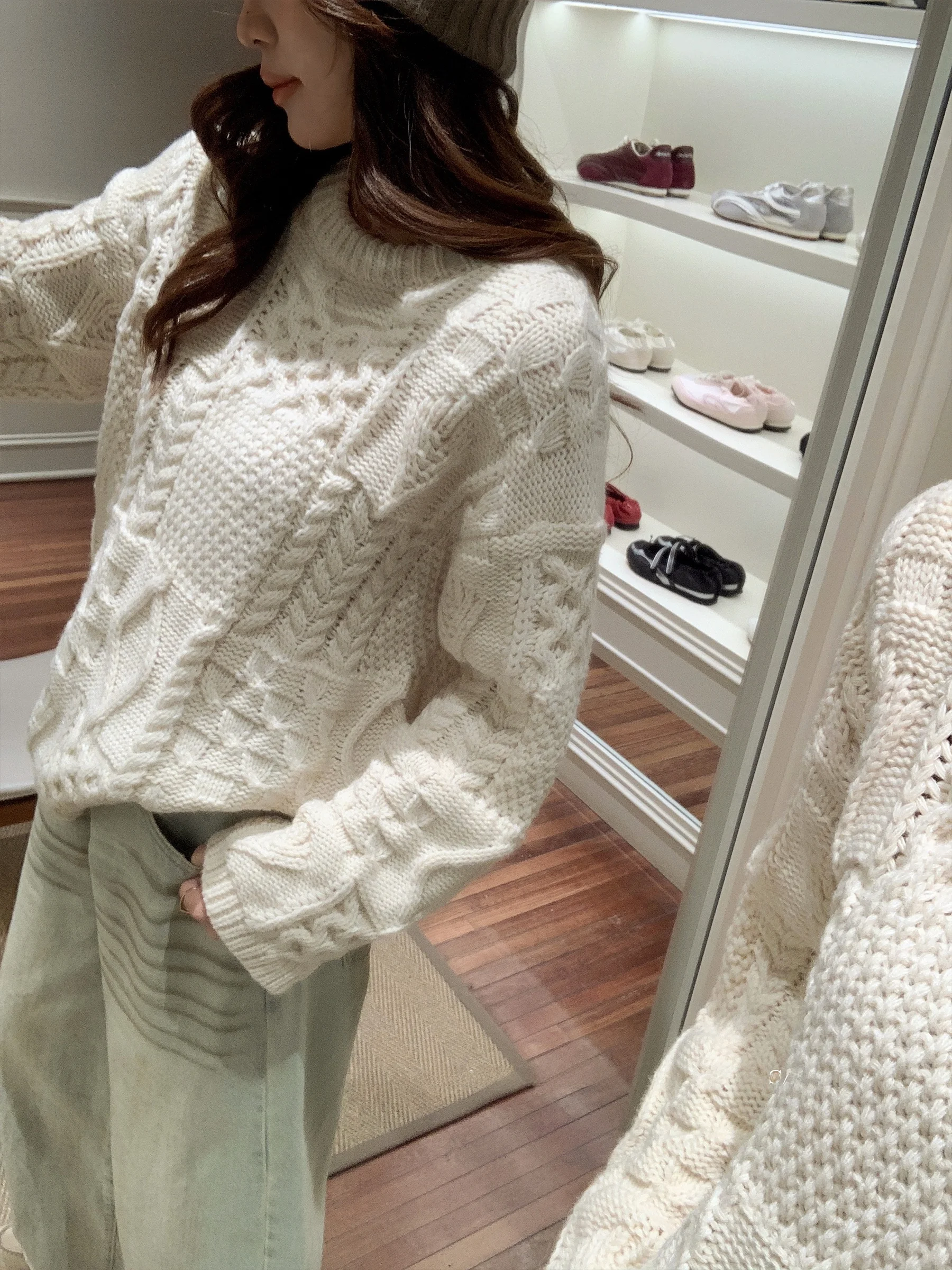 

Sam Seoi Heavyweight Knitted Sweater Women's Loose Fit V-Ne Long Sve Outerwear Casual Sle Striped Pattern