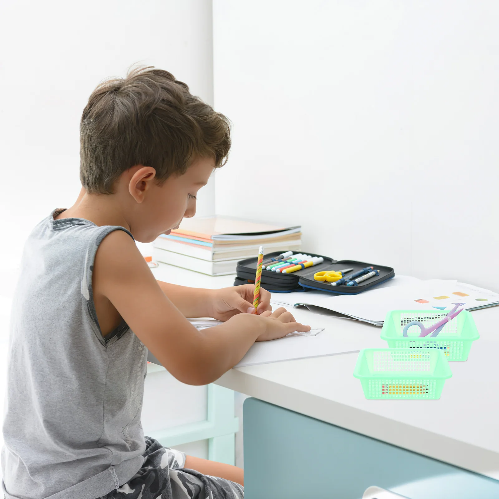 

12Pcs Stationery Basket Multipurpose Plastic Organizer Bin for Office Supplies Bathroom Toiletries Kitchen Utensils Arts Crafts