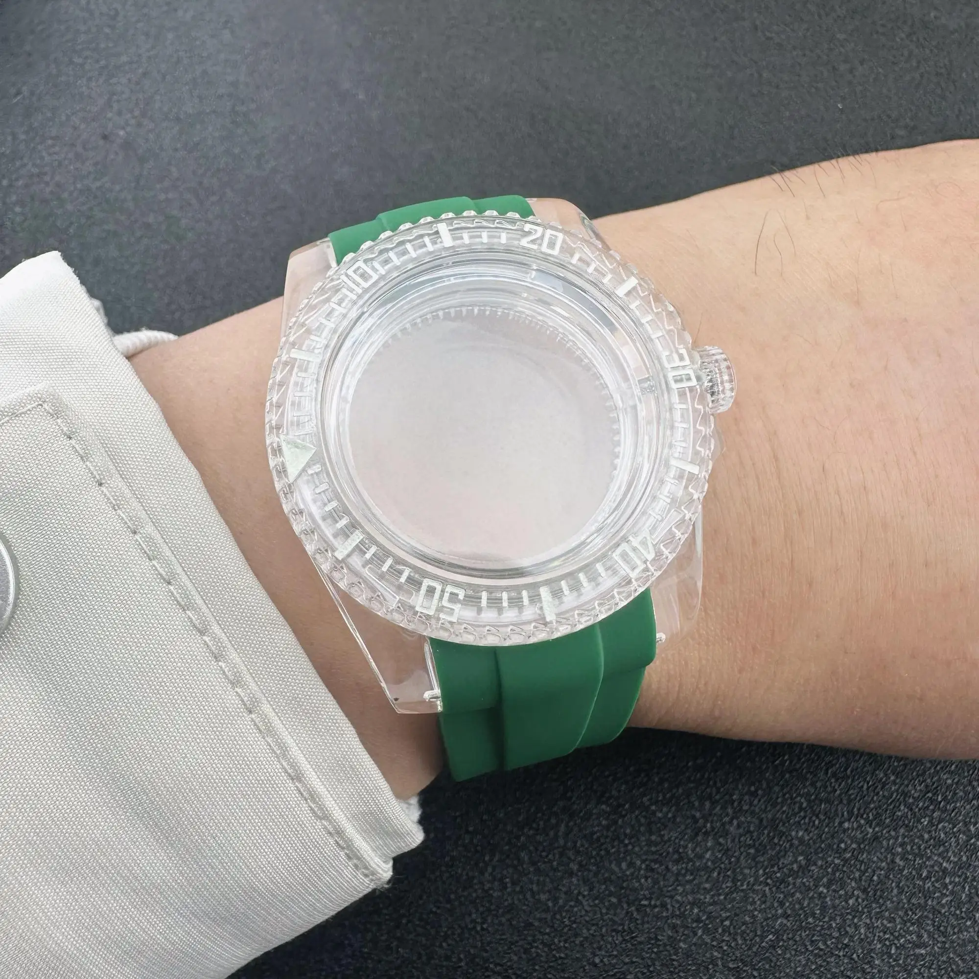 Transparent Case Strap Dial Modified Mechanical Watch 8215 Movement Mirror Sapphire