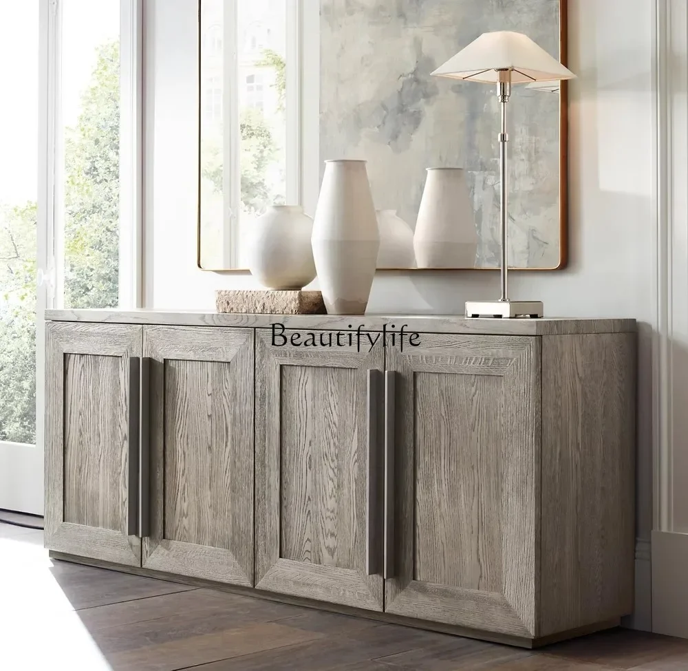 

0202 American Country Style Solid Wood Sideboard French Vintage Distressed Solid Wood French Minimalist Entryway Cabinet