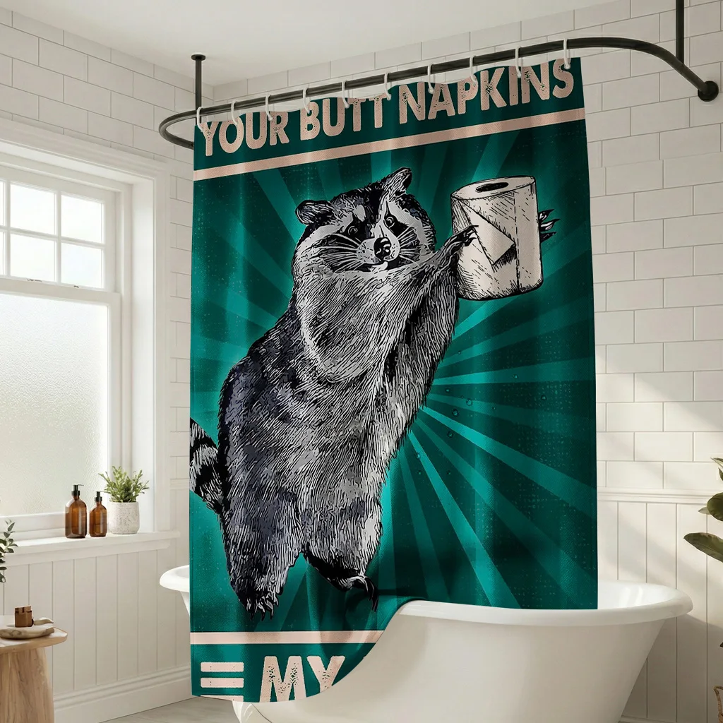 

Забавная занавеска для душа с енотом - Креативный дизайн с цитатой «Your Butt Napkins» - Эстетичный декор для ванной комнаты в доме