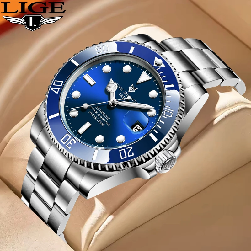 

LIGE Luxury Fashion Mechanical Man Watch Business Casual Sport Calendar Waterproof Luminous Tourbillon Automatic Watches for Men