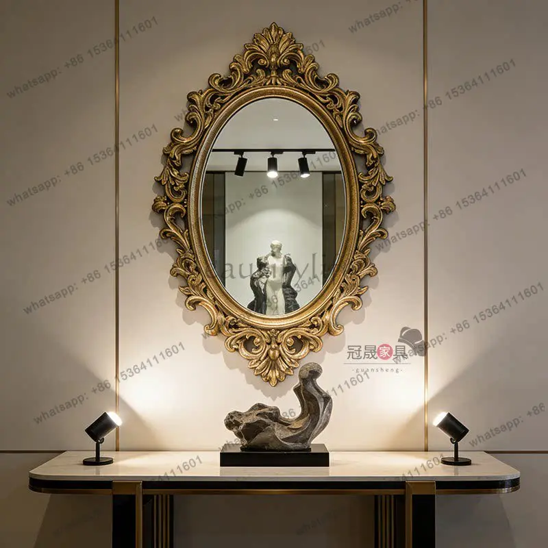 European special-shaped living room entrance wall-mounted decorative mirror bathroom engraved bathroom mirror