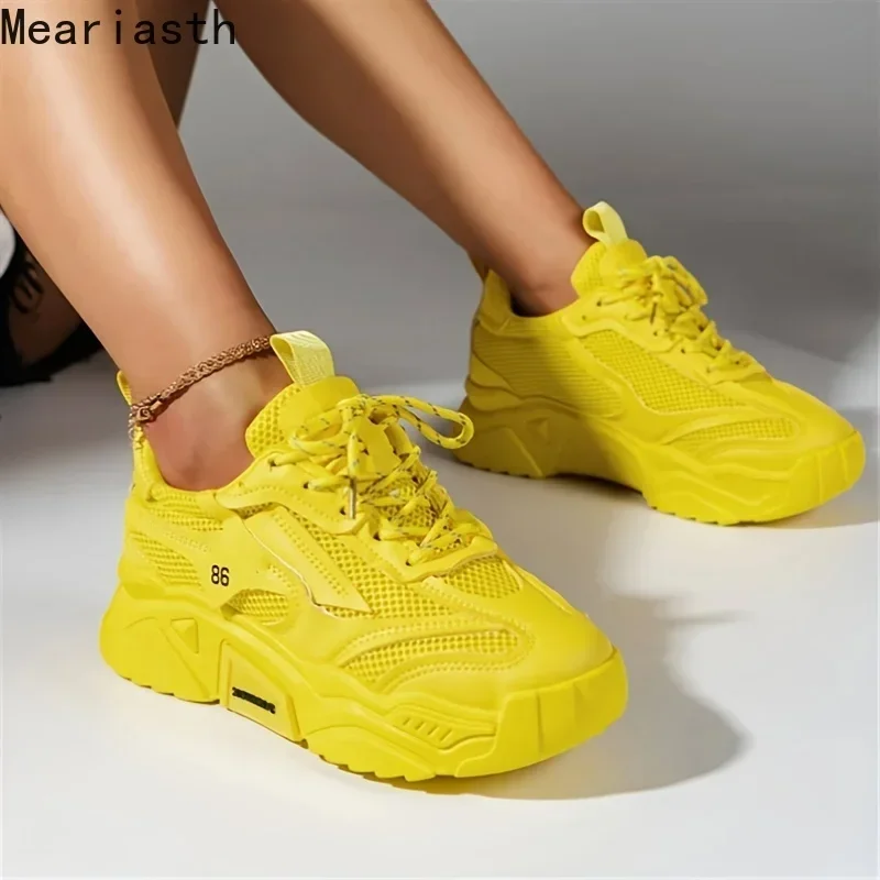 Meariasth Women Sneakers Woman Fashion Mesh Breathable Tennis Female Girl Sports Platform Vulcanize Shoes White Zapatillas Mujer